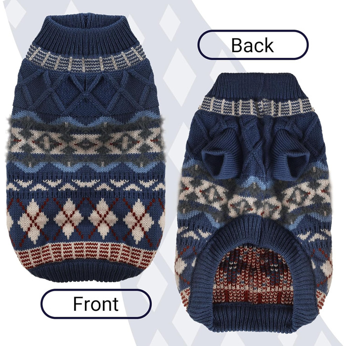 Теплий зимовий светр для собак маленьких порід з отвором для шлейки, блакитний (S)