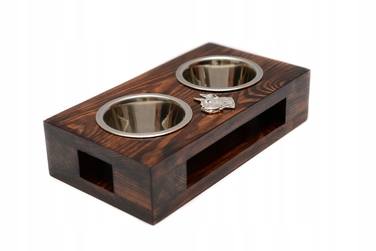 Дерев'яна підставка з мисками для собак, сталеві миски, ручна робота — Німецький дог