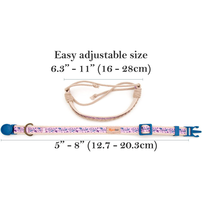 Набір ошейників для котів Pettsie та браслети дружби, безпечний дизайн з м'якої бавовни, D-подібне кільце для аксесуарів, регульований розмір 19-29 см (12,7-20,3 см, фіолетовий)