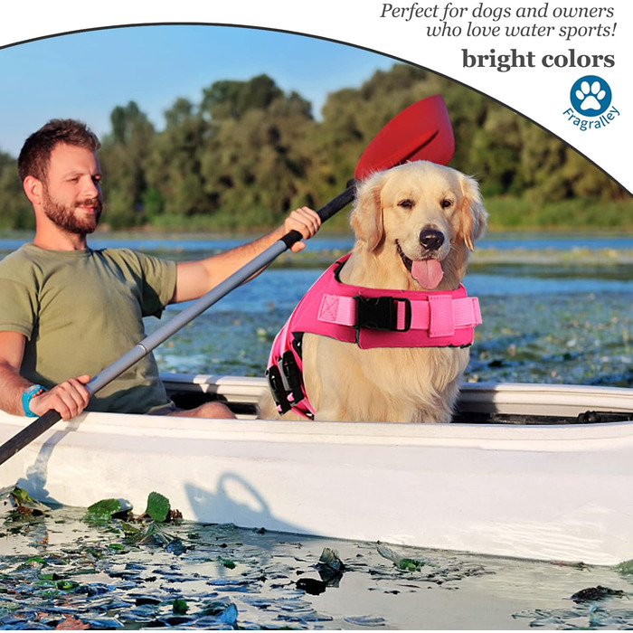 Жилет для плавання для собак Fragralley з принтом акули, рожевий, для малих, середніх та великих собак.