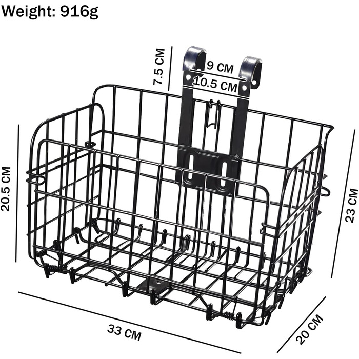 Складаний велосипедний кошик на кермо - передній кошик для велосипеда, дротяна сітка, знімна, для передньої/задньої частини, нержавіюча сталь, для студентів/альпіністів, чорний