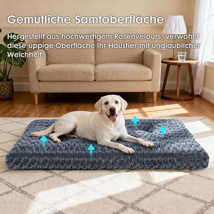 Homaxy Лежанка для собак великих порід, ортопедична, м'яка, з антиковзною основою, 74x54x7 см, темно-сіра