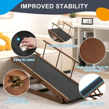 Рампа для собак на ліжко та диван, 5 сходинок, регульована, для маленьких та великих собак (Коричнева, 115 см)