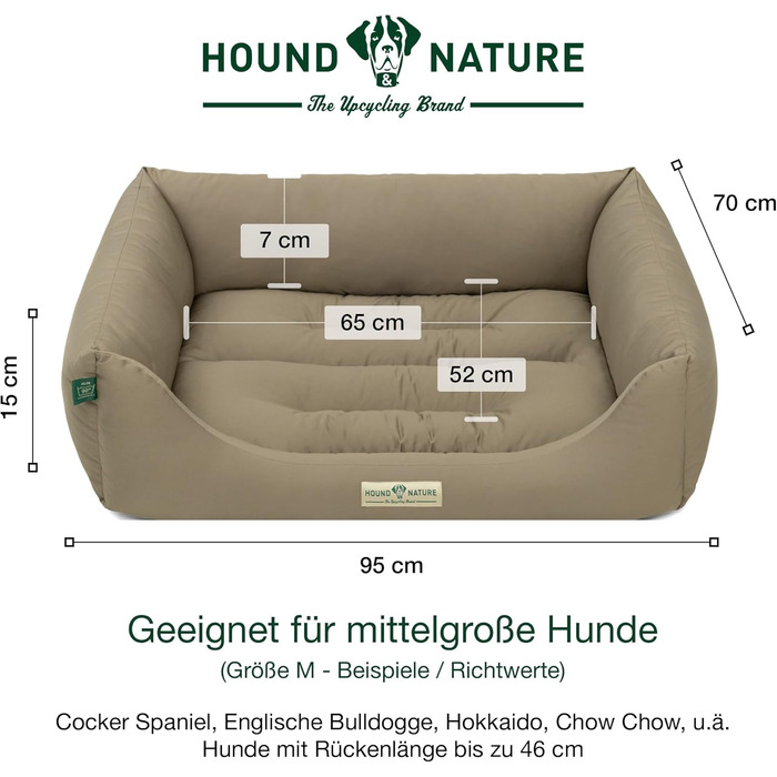 HOUND & NATURE: М'яке ліжко для собак середнього розміру Bern, 95x70 см, Taupe | Ліжко для собак, м'яке, кушетка, лежанка, перемикається, зручне, миється