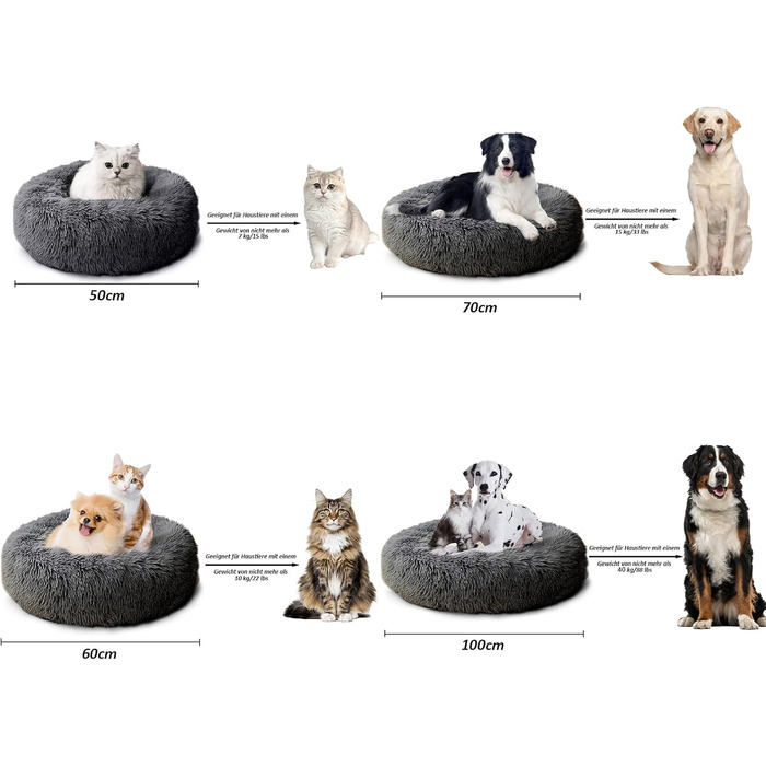 CALIYO Крісло-гніздо для собак та котів, середнього розміру, 70 см, темно-сірий. М'яке, зручне, миється, придатне для сушки.