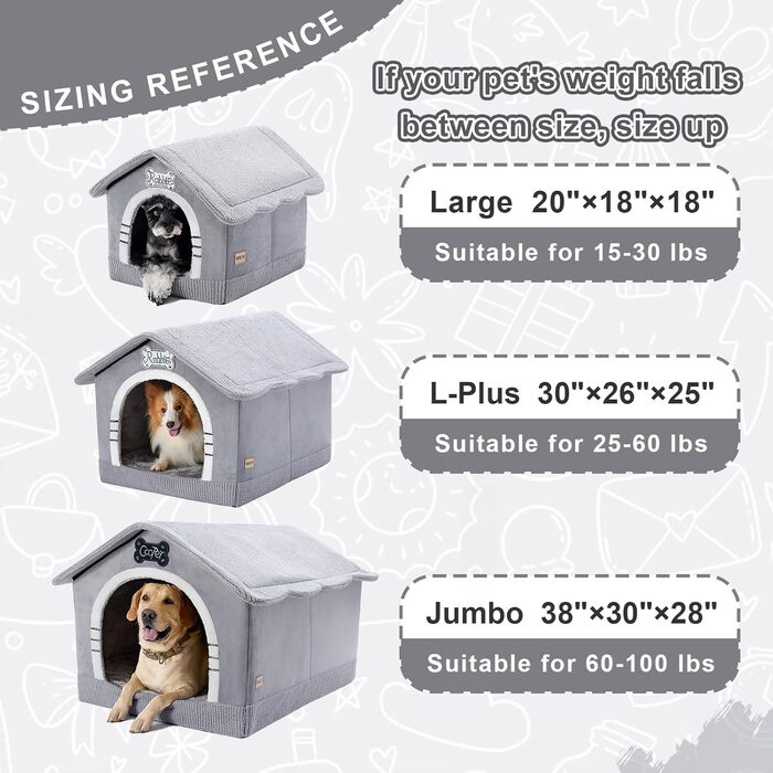 Будинок для собак Jiupety, XL, 51x46x46 см, сірий - затишний лежак для собак вагою 7-14 кг, підходить для дому