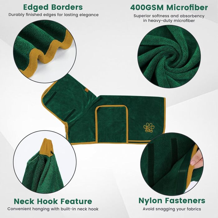 Рушник для собак PETTO, зелений, M - для великих, середніх та маленьких собак