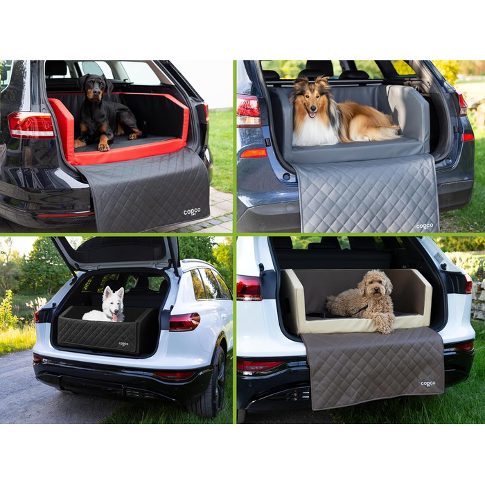 Ліжко для собак у багажник CopcoPet - 90x70x38 см, штучна шкіра, захист багажника, водовідштовхувальне, стійке до подряпин, система кріплення, захисний коврик, червоно-чорний колір