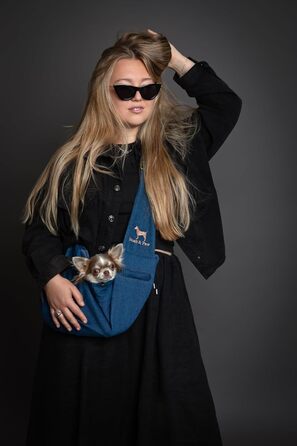 Трасик для собак Noah & Paw: переноска для маленьких собак до 5 кг, преміум денім, регульований ремінь, м'яке хутро, подвійний захист