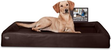 Ортопедичне ліжко для собак SABRO KUDDE Martin Rütter – високоякісне штучне шкіряне ліжко, зручне, миється, водовідштовхувальне, ергономічне, преміум аксесуар для собак середніх та великих порід, колір темно-коричневий L