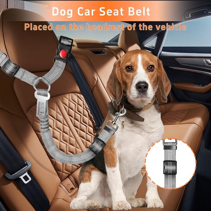 Автомобільний нашийник-пояс для собак Seyezo з автофіксатором, 3 шт. в наборі, регульований, світловідбиваючий, для кріплення до підголівника, рожевий (сірий)