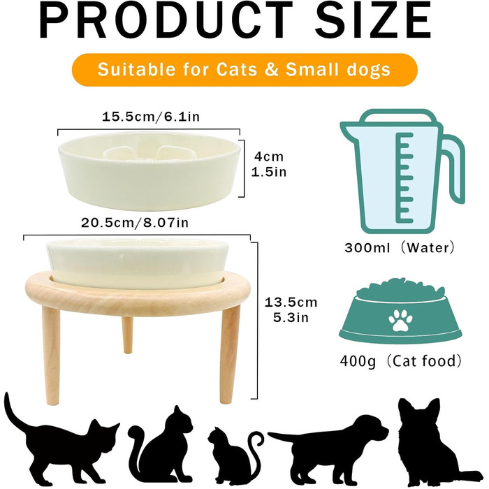 Миска для собак Anti Schling Napf з кераміки, піднята миска для собак, проти блювоти, інтерактивна миска для повільного годування, для котів та маленьких собак, темно-зелена, 15.5 см