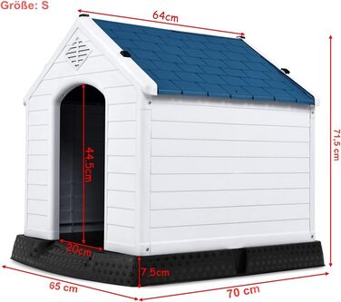 Будка для собак DREAMADE з пластику, вологостійка, для внутрішнього та зовнішнього використання, з піднятою платформою