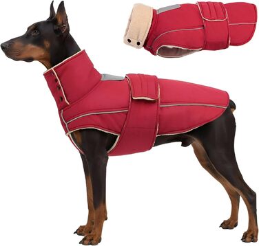 Теплий зимовий одяг для собак ASENKU: куртка та плащ для великих собак з відбиваючим коміром та водонепроникним покриттям (Коричнево-червоний, 3XL/X-Large)