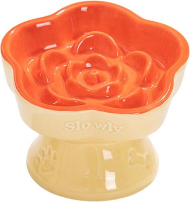 Миска для повільного годування домашніх тварин, керамічна, нахилена, для котів та маленьких собак, запобігає блювоті та удушенню (Рожева), (Оранжева/Захід сонця у вигляді зигзага)
