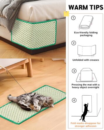 Килимок для дряпання котів JanYoo, сизаль, 60x25 см, 2 шт, зелений. Захист для підлоги, стін, меблів
