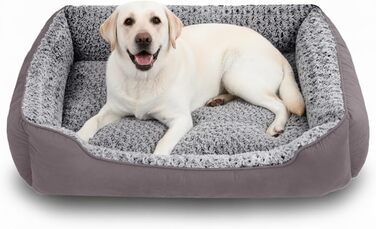 Софа для собак XL, сіра, миюча, з м'якого плюшу, протиковзна, для великих собак (105 x 85 см)