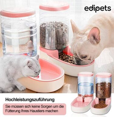Автоматична годівниця та поїлка Edipets для котів і собак, 2 в 1, 3,8 л, рожевий, диспенсер для корму та води для домашніх тварин