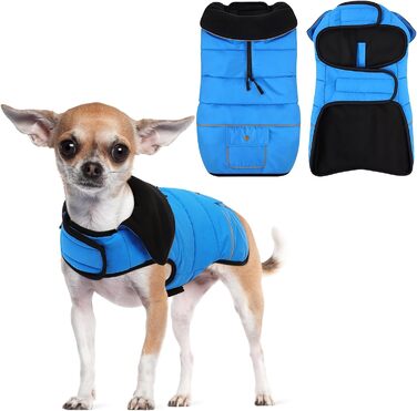 Конвініт Теплий водонепроникний зимовий одяг для собак - тепла куртка для маленьких собак з підкладкою, застібкою-липучкою та світловідбиваючими елементами, синій, S (обхват грудей 44 см)