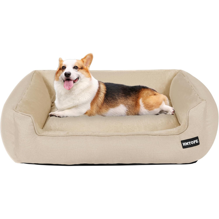 Ліжко для собак, м'яке, знімний чохол, бежеве, 90 x 75 x 25 см