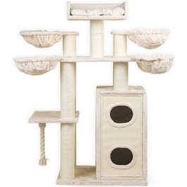 Дерево для великих котів RHRQuality Cat Paradise Plus з когтеточкою, люкс ложе, стовпи Ø15 см, кремове