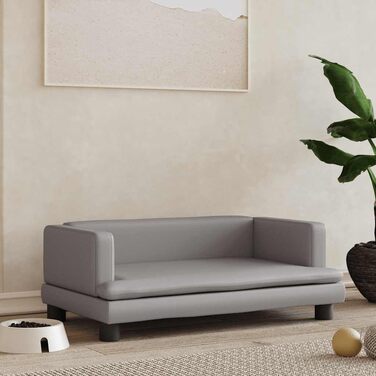 Крісло-ліжко для собак, м'яке ліжко для тварин, лежанка для маленьких собак та котів, штучна шкіра, 80 x 45 x 30 см, сірий колір