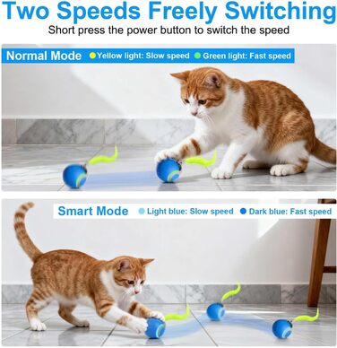 Інтерактивна іграшка для котів - м'ячик з федерцем, перезаряджається, 2 режими, автоматичний, для дому, самостійної розваги (Помаранчевий) (1 x Синій)