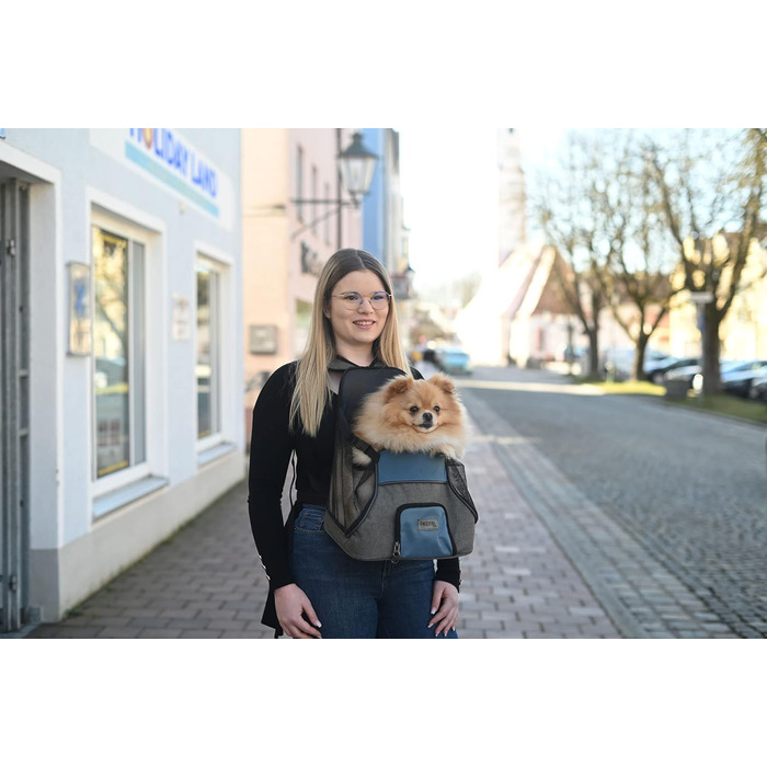 Переноска для тварин Kerbl Vacation Fronttasche, сіра/блакитна, 31x24x38 см