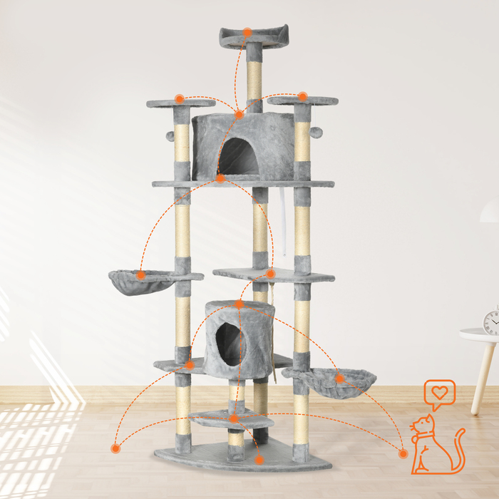 PawHut Cat Tree Велике 200 см XXL Котяче дерево з котячими печерами Гамаки для великих кішок у світло-сірому кольорі