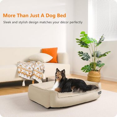 Ліжко для собак, м'яке, знімний чохол, бежеве, 90 x 75 x 25 см