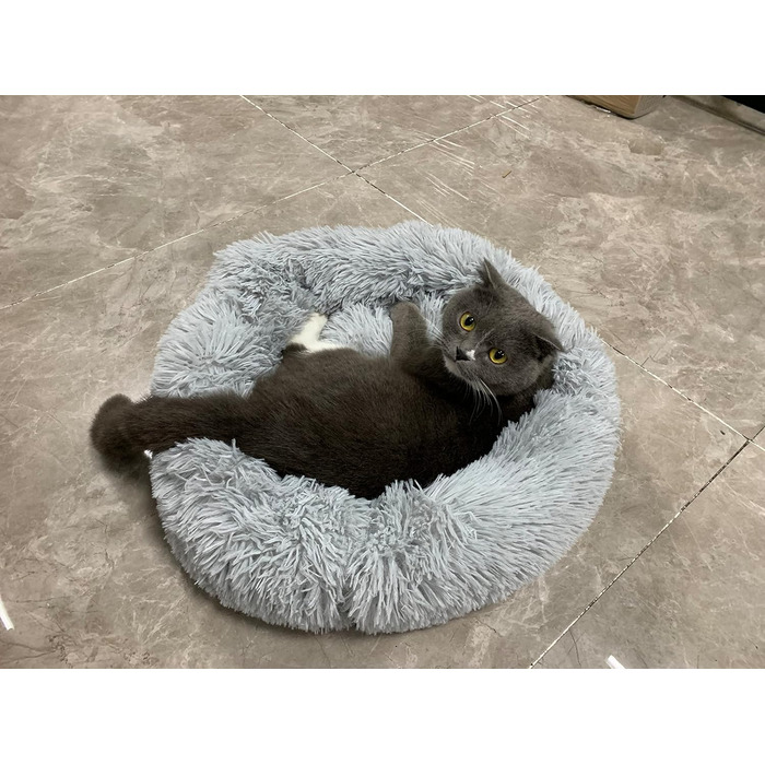 Кругле м'яке ліжко для котів та собак з підігрівом, антистрес, з антиковзною основою, знімний чохол, для маленьких собак (50-Light-Cbed)