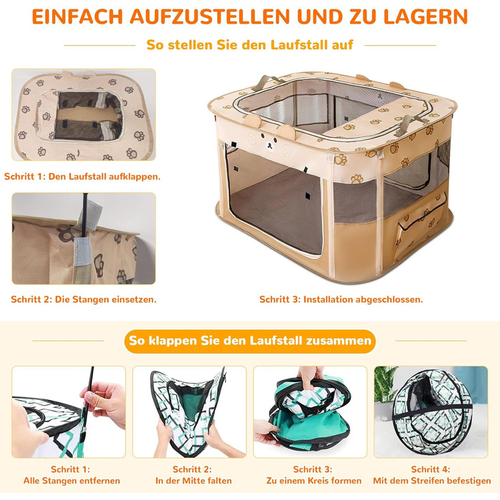 Портативний вольєр для цуценят та котів ALLSOPETS, XXL, для дому, вулиці, подорожей, з сумкою