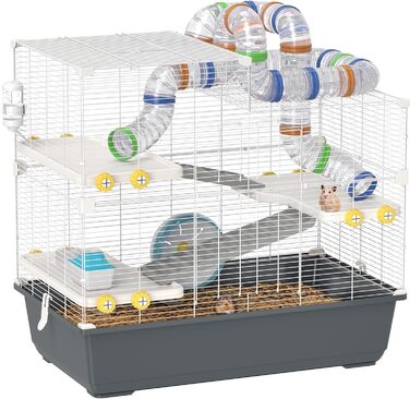 Клітка для хом'яків PawHut 4-ярусна з аксесуарами: колесо, годівниця, тунель, хатинка. Розмір 78x45x73 см, сіра
