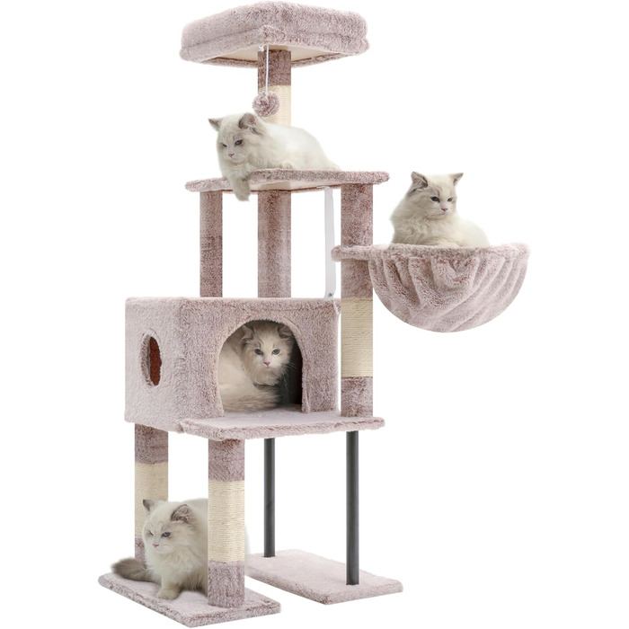 Котячий будиночок Heybly Kratzbaum HCT200SW: зручний когтетоп з будиночком, стійка конструкція 125 см (коричнево-бежевий)