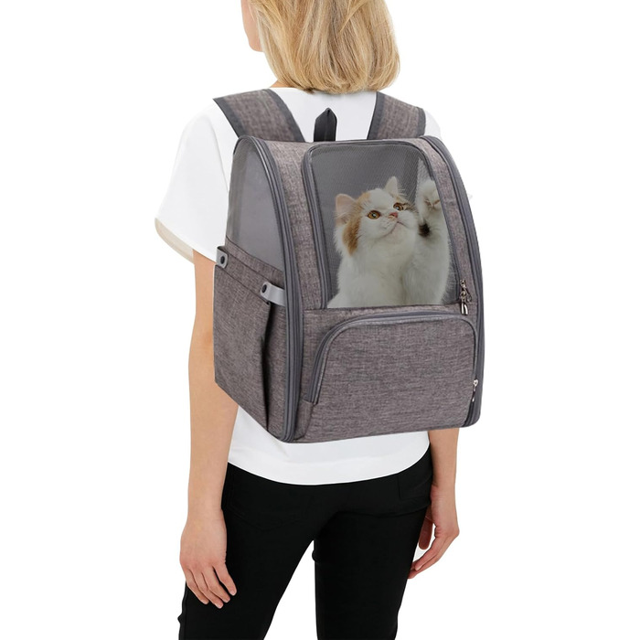 PETCUTE Рюкзак для собак і котів, дихаючий, з внутрішнім ремінним кріпленням, розкладний, з бічними кишенями, для маленьких собак і котів (Сірий)