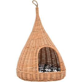 Будиночок для котів з подушкою з натуральної лози Tipi, кошик-лежанка, котяча хатка, котяче ліжко vidaXL