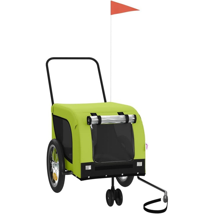 Фасба Причіп для собак, причіп для велосипеда, причіп для собак з відбивачами та прапорцем, причіп для котів та домашніх тварин, зелений та чорний Оксфорд, тканина та залізо