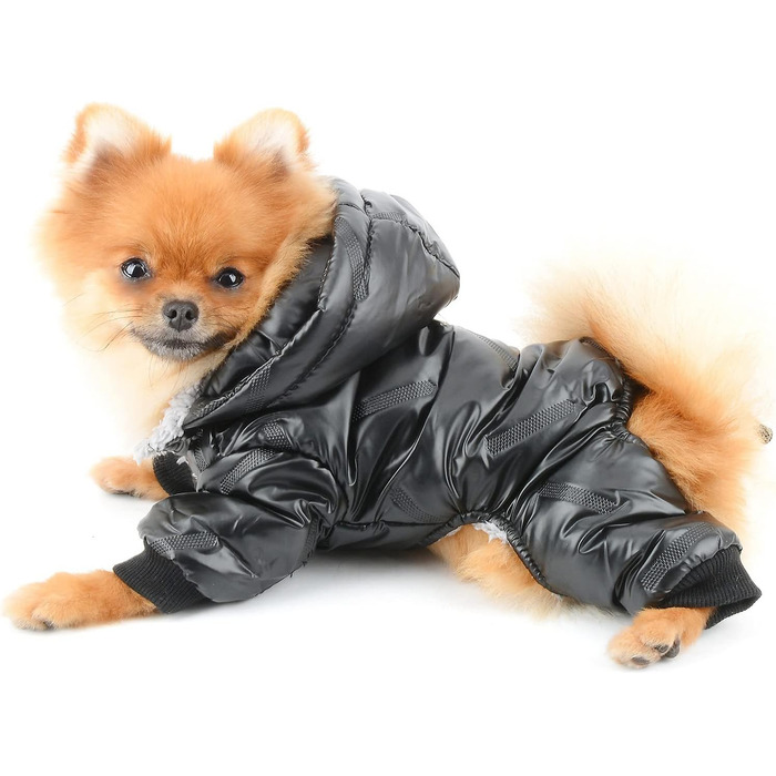 PAIDEFUL Зимовий теплий пуховик для собак - куртка з капюшоном, водонепроникна, для чихуахуа та інших маленьких порід, чорний, S (довжина спини 20 см, обхват грудей 32 см)