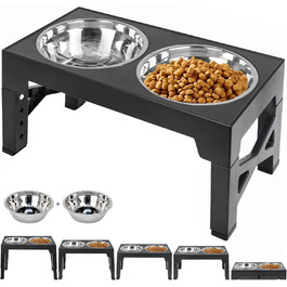Підвищений годівниця для собак з підставкою, 2 миски, регульована висота, для собак малих, середніх та великих порід