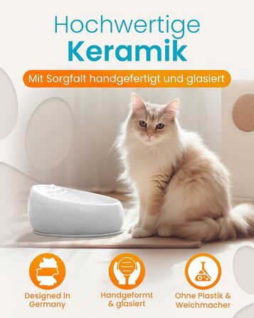 Керамічний фонтанчик для котів білий, ручна робота, гігієнічний, без фільтрів і зарядки, тихий та енергоощадний, пластик-фрі поїлка для котів