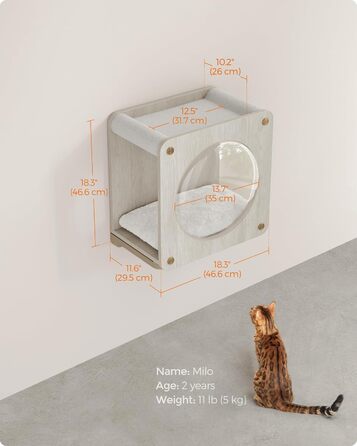 Дряпка для котів Feandrea Clickat Collection - 006, 100 см, з 2 стійками, печера для котів (M-010), монтаж на стіну