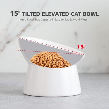 Котло propositions для котів з кераміки, піднятий годівниця, 15° нахил, 280 мл, білий, великий - для запобігання зригування