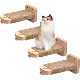 Сходинка для котів SIYUNTECH® на стіну (4 шт.), ігровий комплекс для котів, з дерев'яною платформою, з масивного гумового дерева 2 см, для лазіння та ігор, максимальне навантаження 35 кг, жовтий, 4 шт.