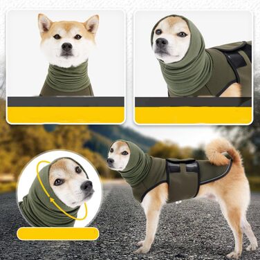 Заспокійлива накидка для собак Yanucy 2-в-1: накидка від тривоги та капюшон для захисту вух. Зменшує страх під час феєрверків та грози. (Зелений, Синій, L)