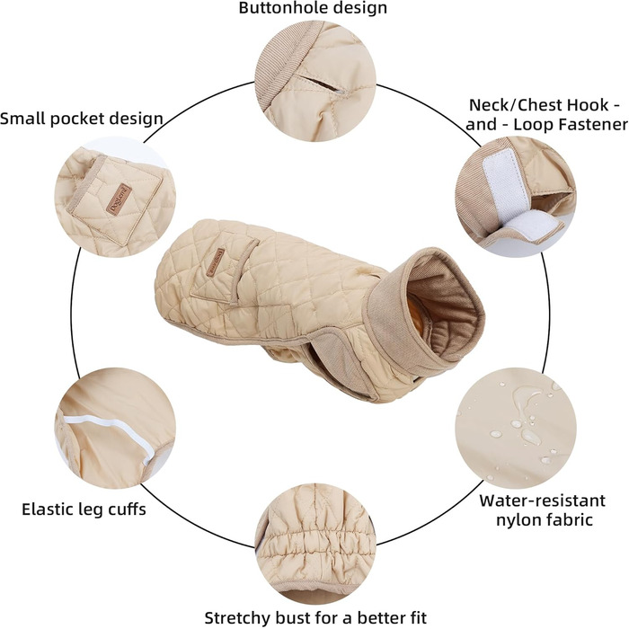 Теплий та водонепроникний дощовик для собак (джек-рассел), розкішний комбінезон для собак на вулицю з регульованою жилеткою та кишенею для повірця (Бежевий, S)