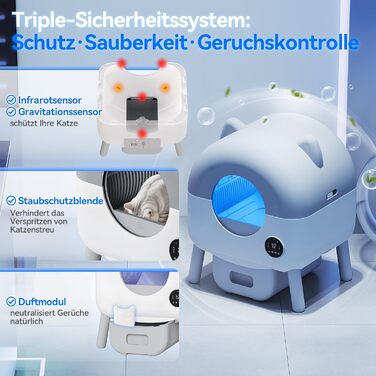 Автоматичний лоток для котів Devoko з самоочищенням, великий об'єм, керування через додаток, LED-підсвічування, килимок, для котів до 12 кг