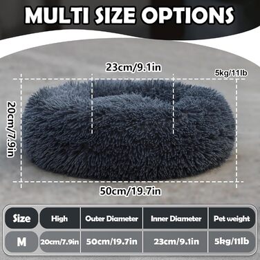 М'яке ліжко для собак та котів, корзина, подушка 50см, кругла ліжечко з плюшу, софа для собак, корзина для котів, ліжко для маленьких та середніх собак, подушка для котів, темно-сірий колір, розмір 50x50x20 см