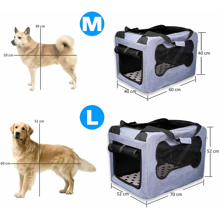 Транспортна сумка для собак та котів, складна, блакитна, розмір M, міцна, дихаюча сітка, комфорт та безпека, 60 x 40 x 40 см, джинсова блакить