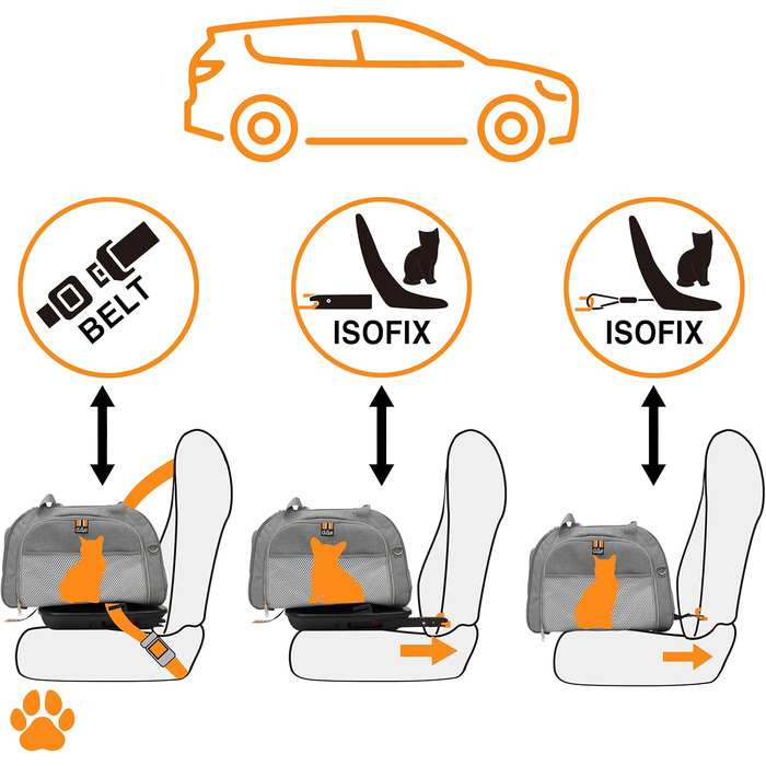 MY DUQUE – Складна автопереноска для собак і котів CAR-GO з ISOFIX, розширювана, з доступом спереду і ззаду, ідеальна для подорожей та авіаперельотів, сіра