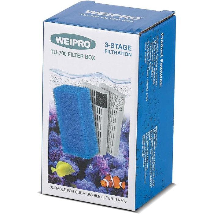 Акваріумний фільтр внутрішній з UV лампою 5W, 3-рівнева фільтрація, регульована подача води 700л/год. Підходить для прісних та морських акваріумів 120-180л та 70-100л. Комплект фільтрувальних матеріалів (TU-700)